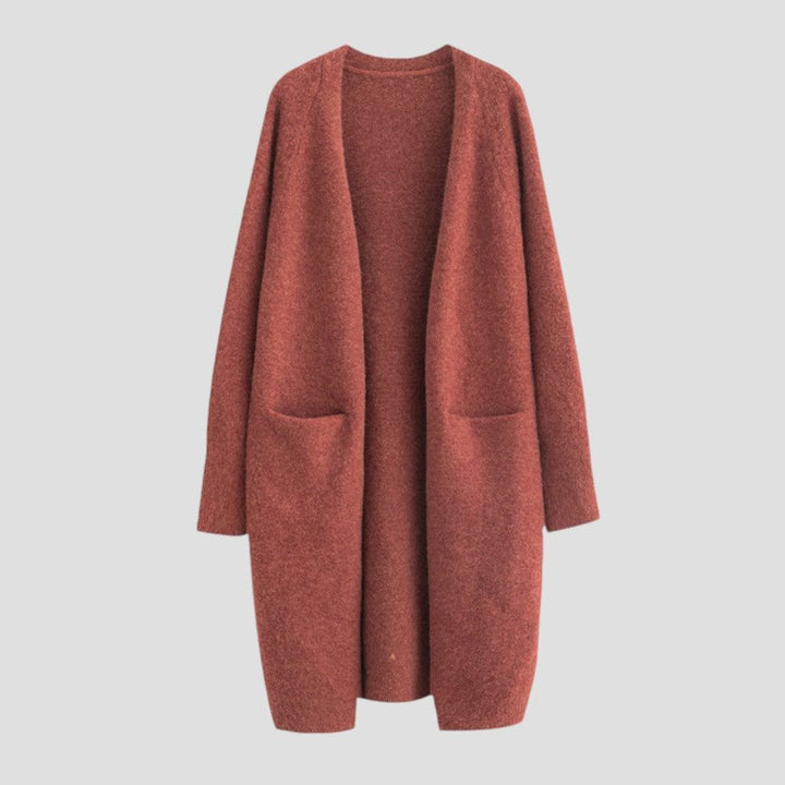 Women's Cashmere Long Cardigan with Pockets Red-Orange One Size