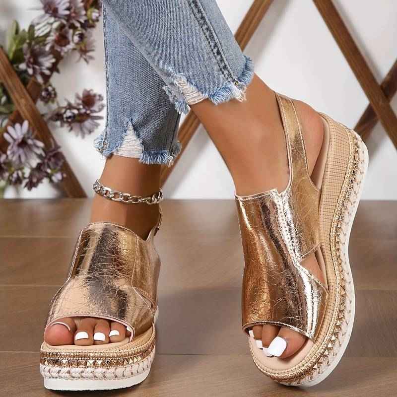 Women's Summer Peep Toe Wedge Sandals – Orthopedic Support Gold