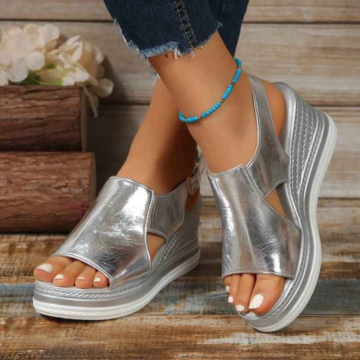 Women's Summer Peep Toe Wedge Sandals – Orthopedic Support Silver