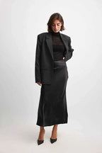 Women's A-Line Satin Maxi Skirt – Elegant Long Design with Shiny Finish Black