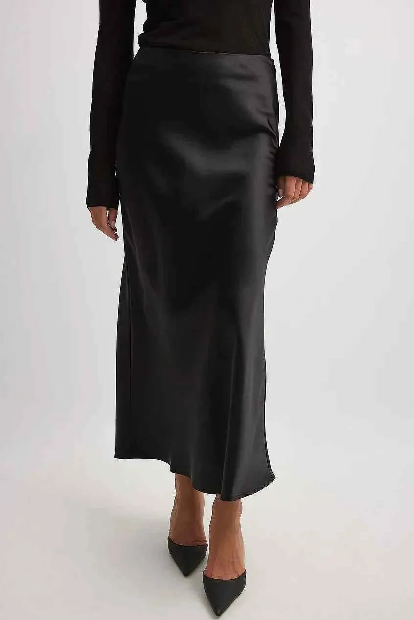 Women's A-Line Satin Maxi Skirt – Elegant Long Design with Shiny Finish