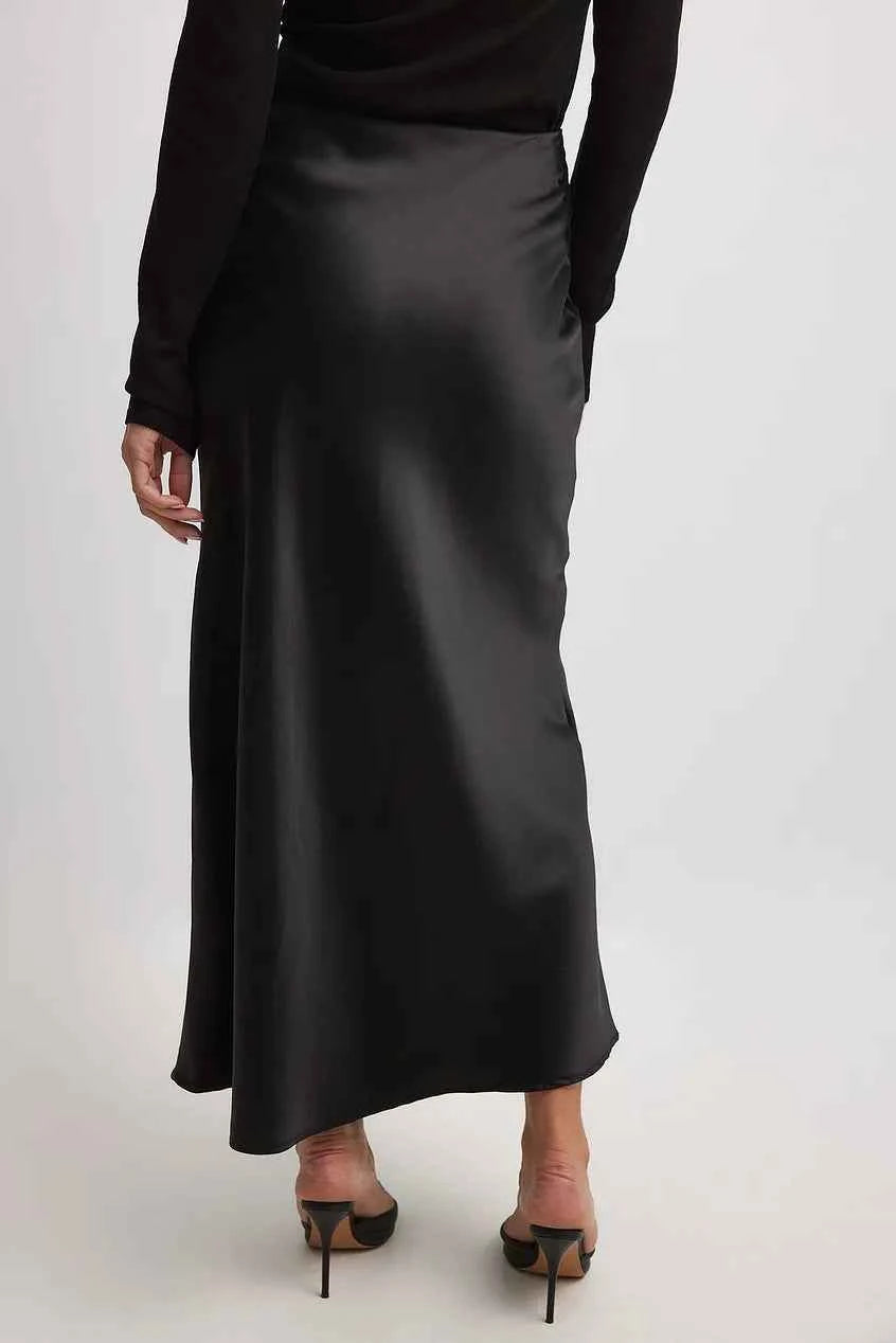 Women's A-Line Satin Maxi Skirt – Elegant Long Design with Shiny Finish