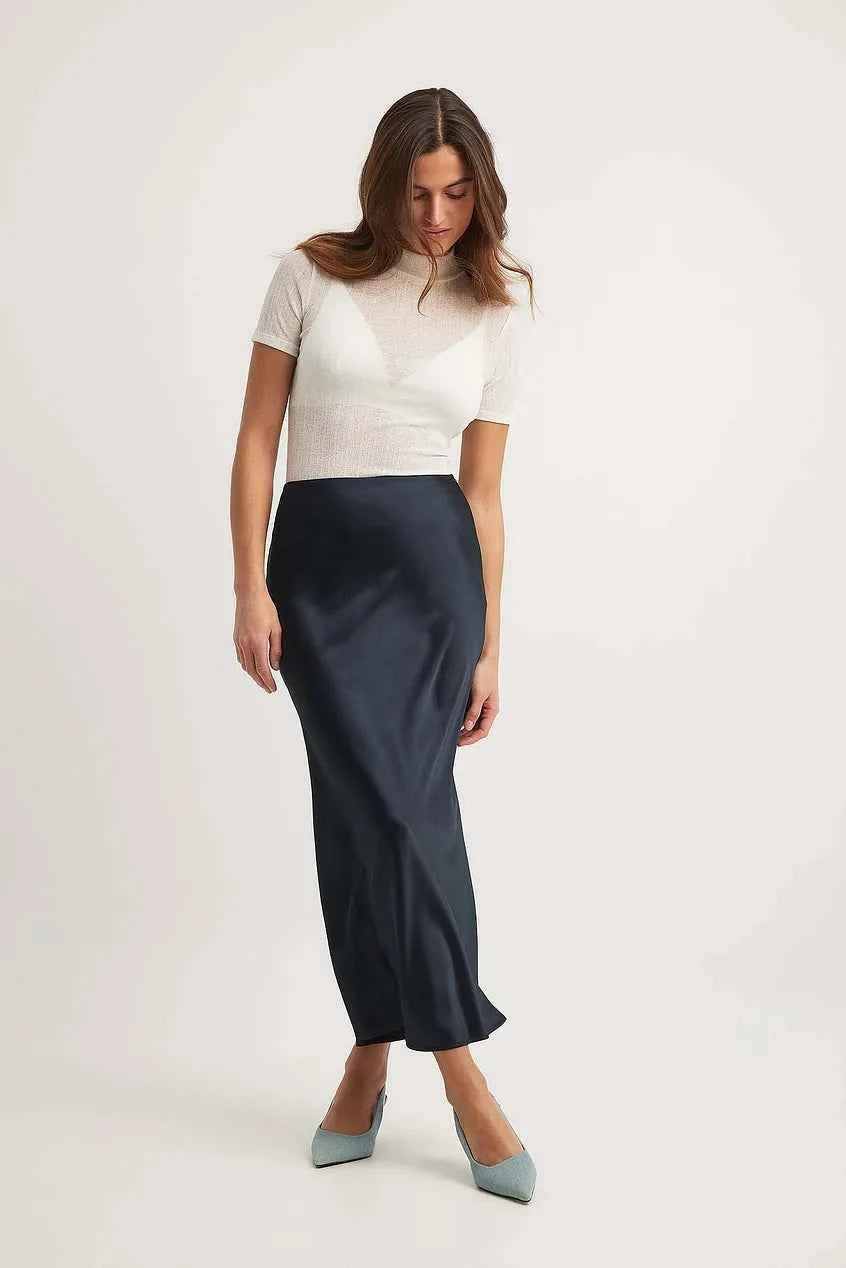 Women's A-Line Satin Maxi Skirt – Elegant Long Design with Shiny Finish