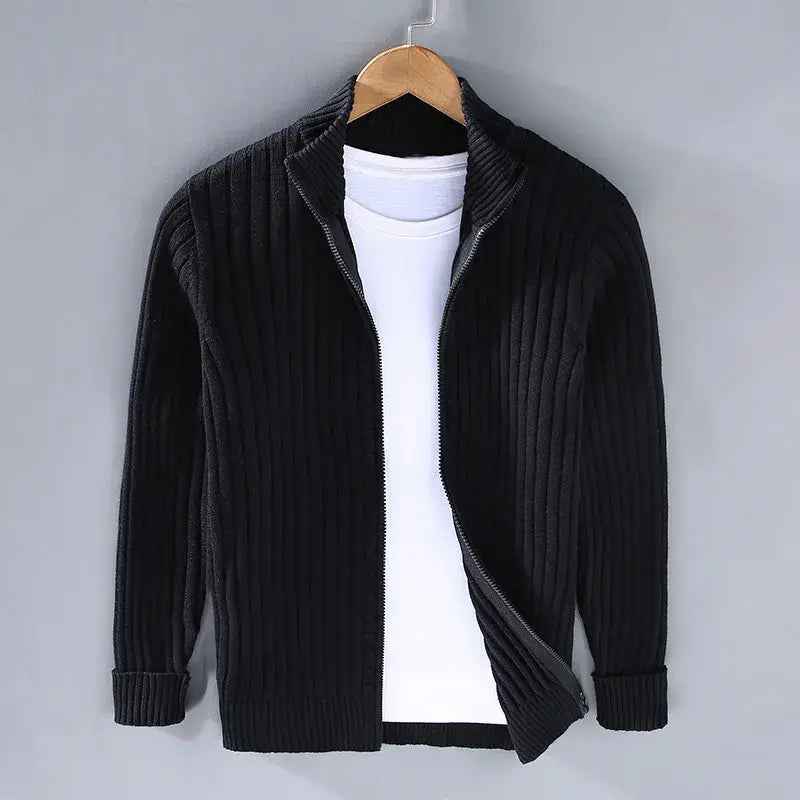 Men's Ribbed Zip Cardigan - Aurelian Style Black