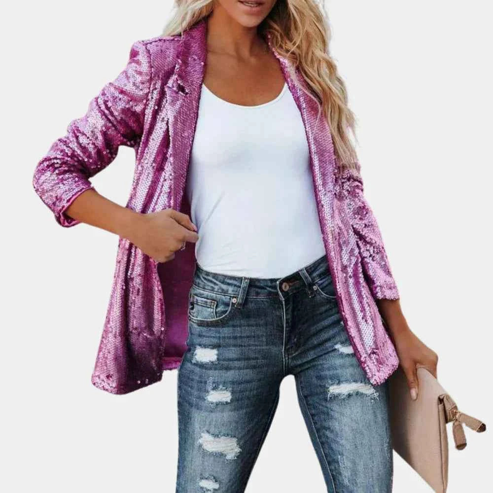 Women's Elegant Sequined Blazer - Tailored Fit, Long Sleeves