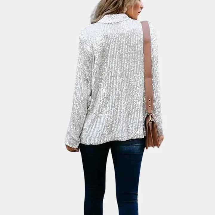 Women's Elegant Sequined Blazer - Tailored Fit, Long Sleeves