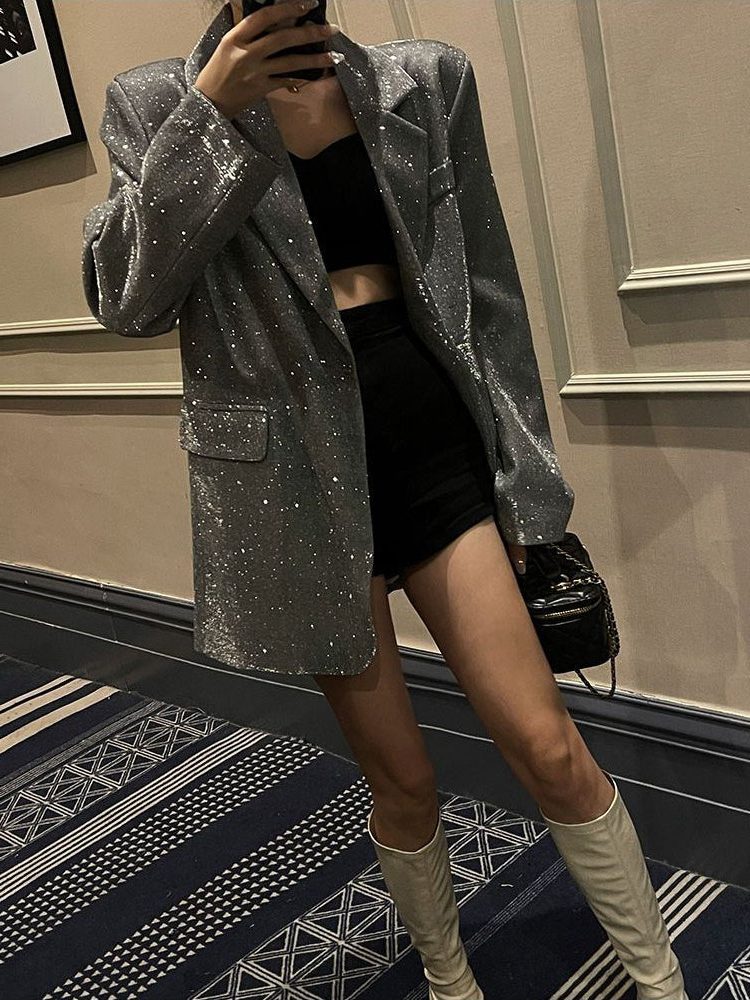 Women's Sequin Oversized Blazer for Stylish Outfits