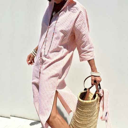 Sherry | Women's Button-Down Midi Dress Pink