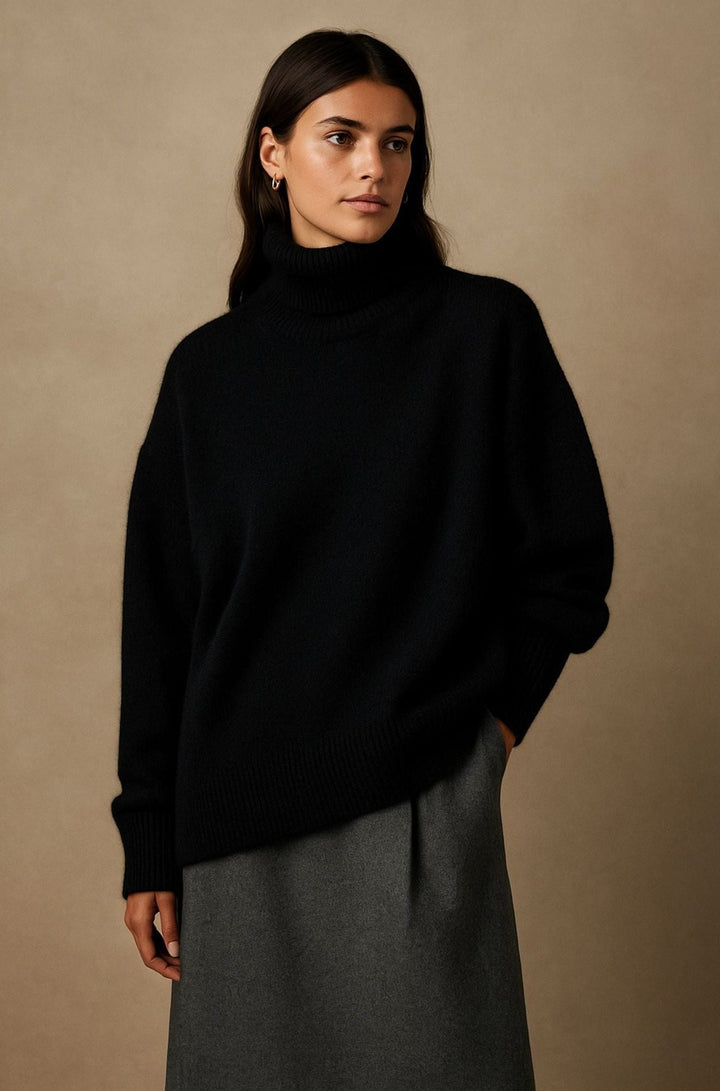 Women's Cashmere Oversized Turtleneck Sweater Black