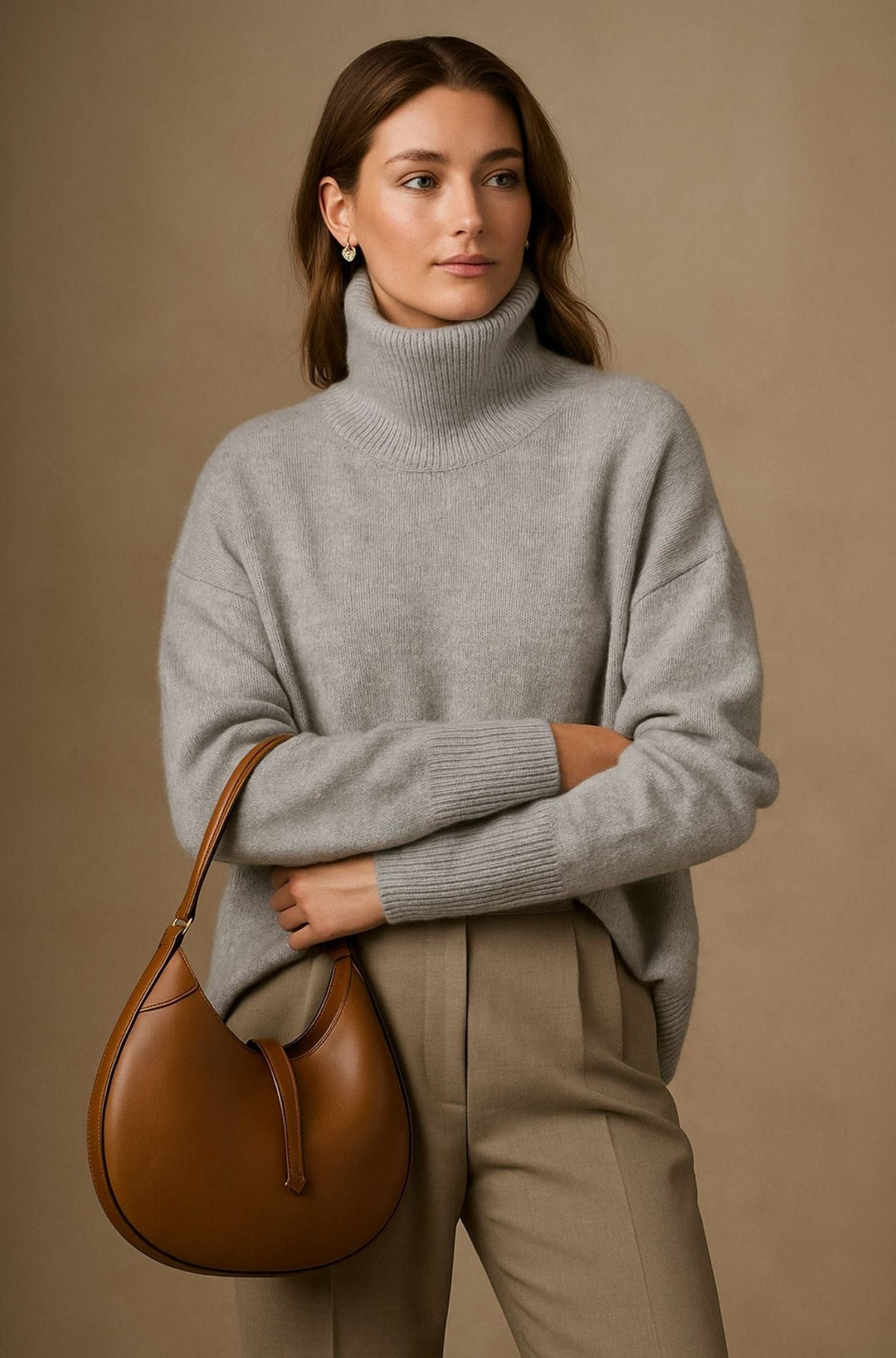 Women's Cashmere Oversized Turtleneck Sweater Gray