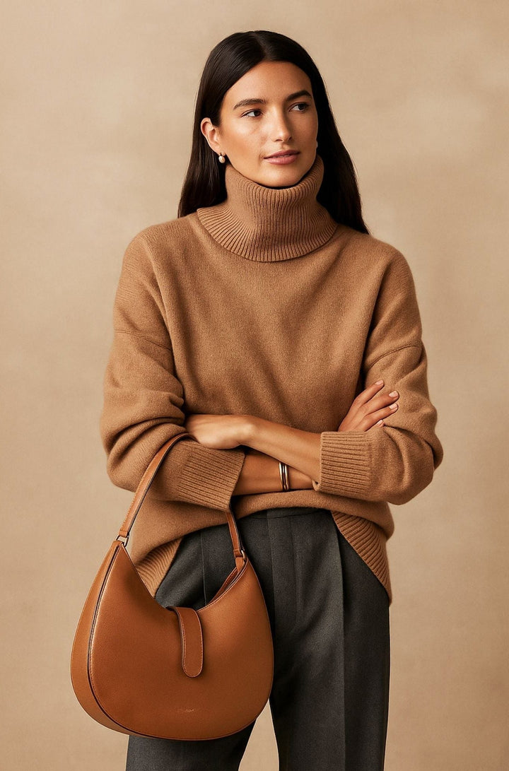 Women's Cashmere Oversized Turtleneck Sweater Khaki