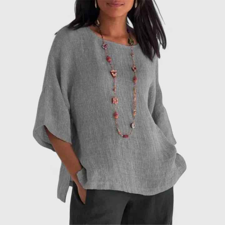 Women's Relaxed Three-Quarter Sleeve Blouse Gray