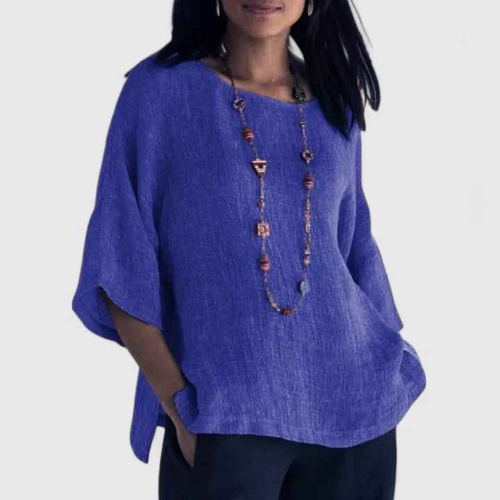 Women's Relaxed Three-Quarter Sleeve Blouse Blue