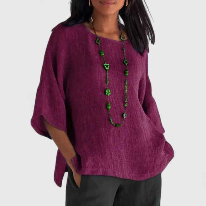 Women's Relaxed Three-Quarter Sleeve Blouse Purple