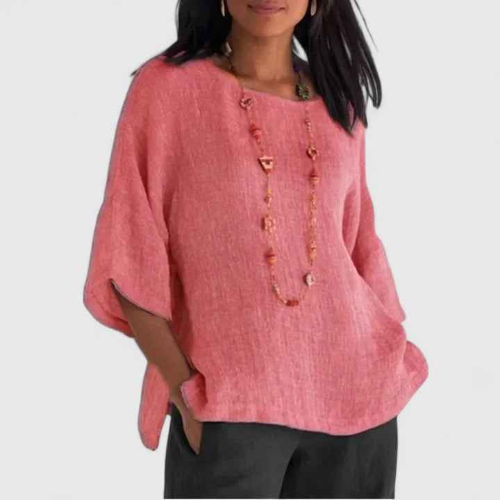 Women's Relaxed Three-Quarter Sleeve Blouse Pink