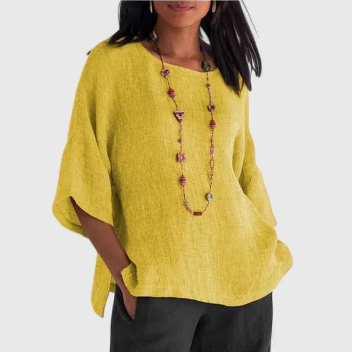Women's Relaxed Three-Quarter Sleeve Blouse Yellow