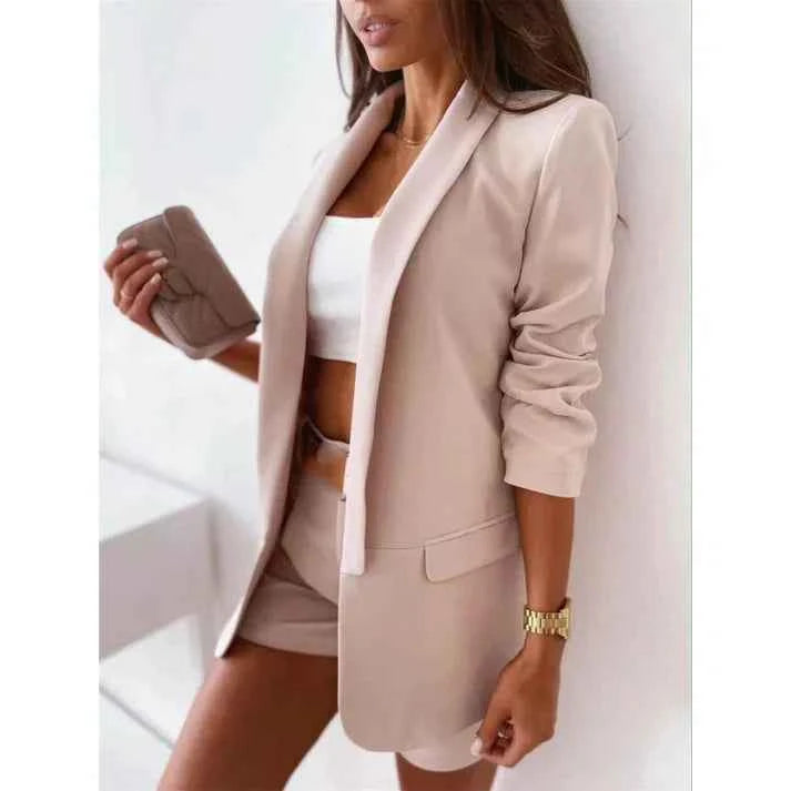 Women's Tailored Blazer - Single-Breasted with Lapels and Flap Pockets Khaki