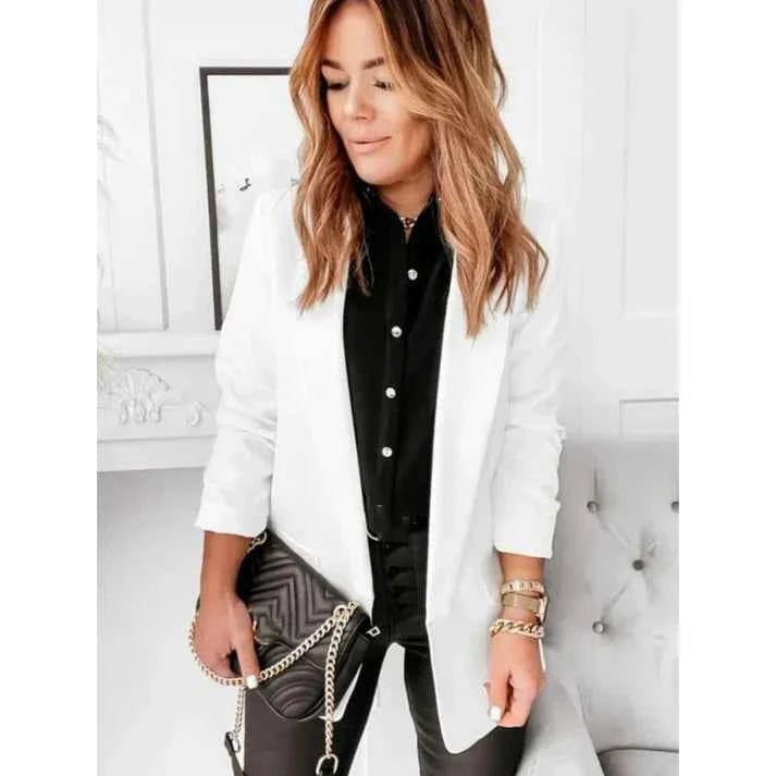Women's Tailored Blazer - Single-Breasted with Lapels and Flap Pockets White