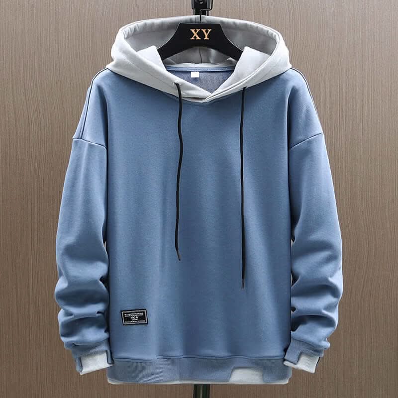 Men's Contrast Hooded Pullover Sweatshirt Blue