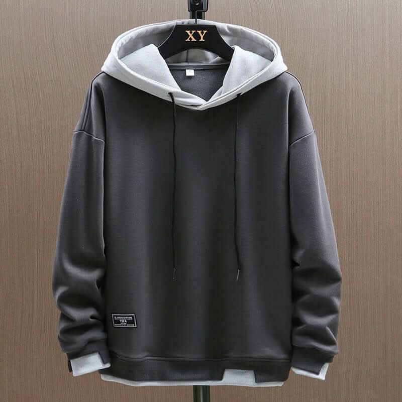 Men's Contrast Hooded Pullover Sweatshirt Gray