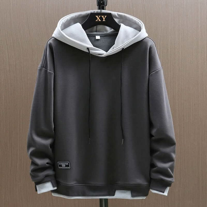 Men's Contrast Hooded Pullover Sweatshirt Gray