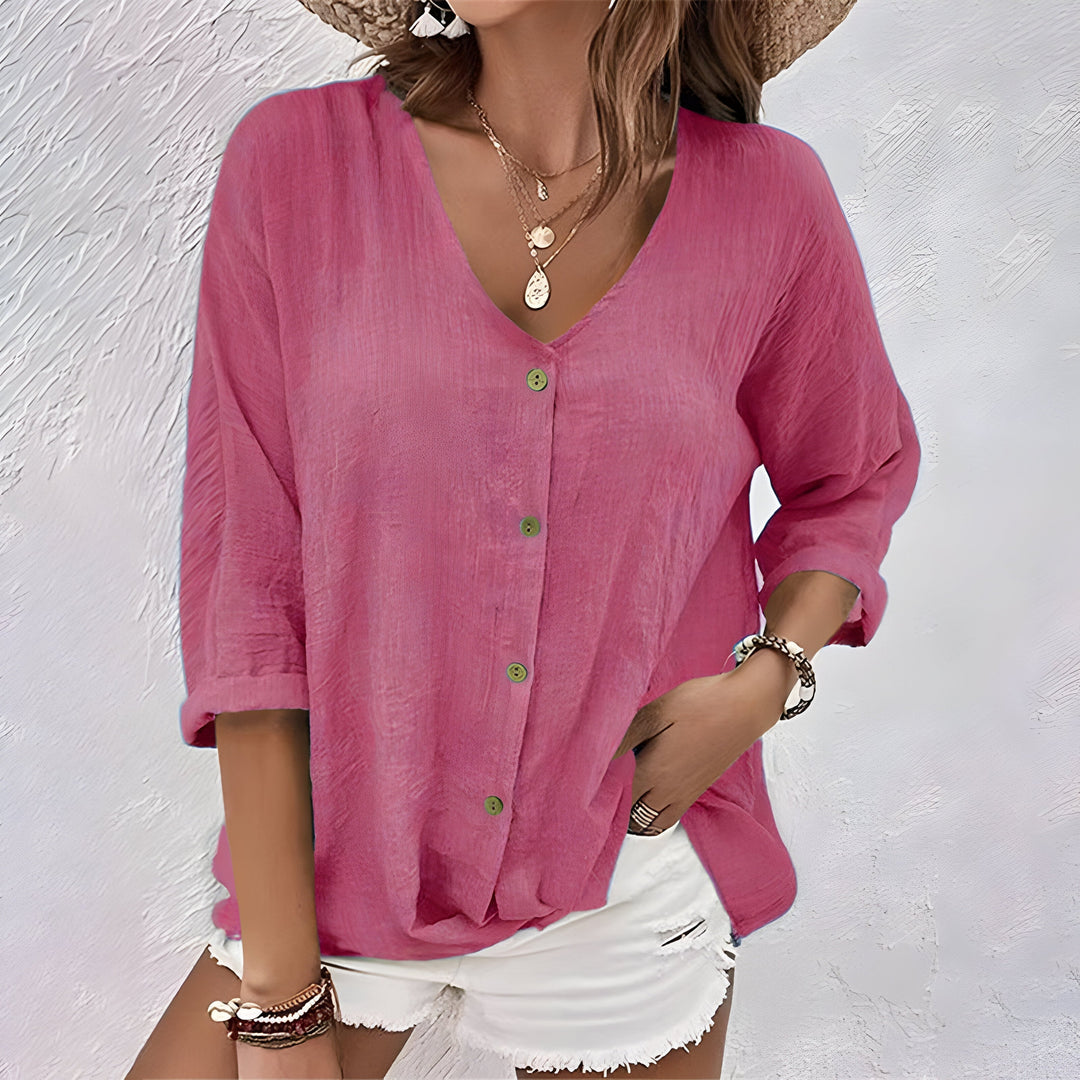 Women's Casual Relaxed Button-Up Blouse Pink