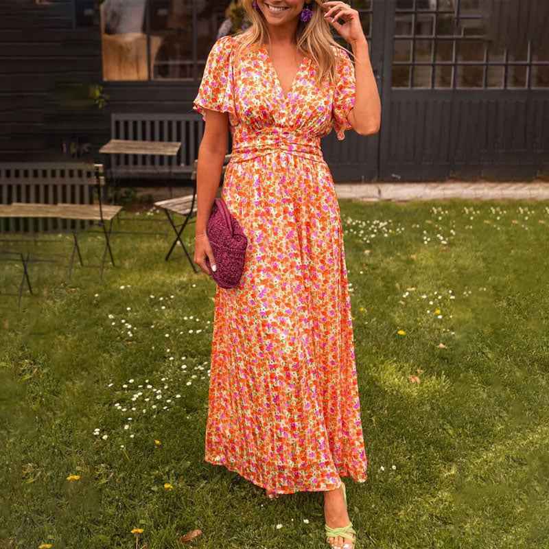 Camille | Elegant V-Neck Dress for Modern Women Orange
