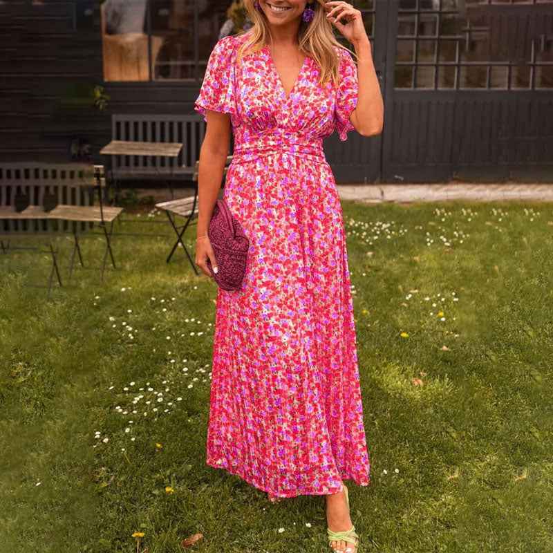 Camille | Elegant V-Neck Dress for Modern Women Red