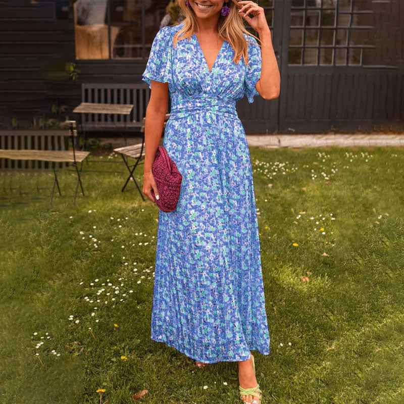 Camille | Elegant V-Neck Dress for Modern Women Blue
