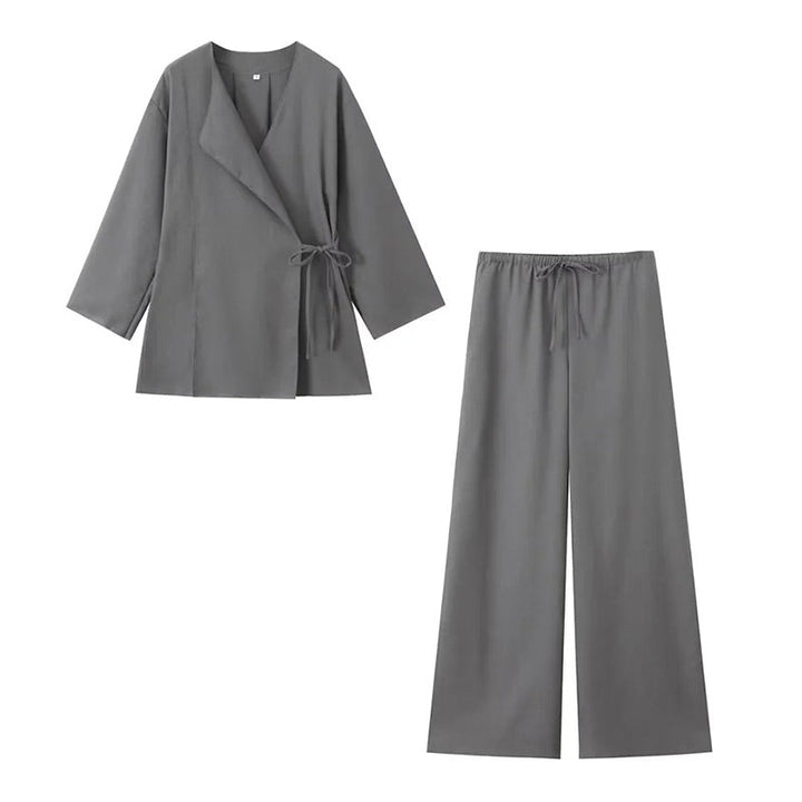 Jazz | Women's Co-ord Set – Wrap Kimono and Pants Ensemble Gray