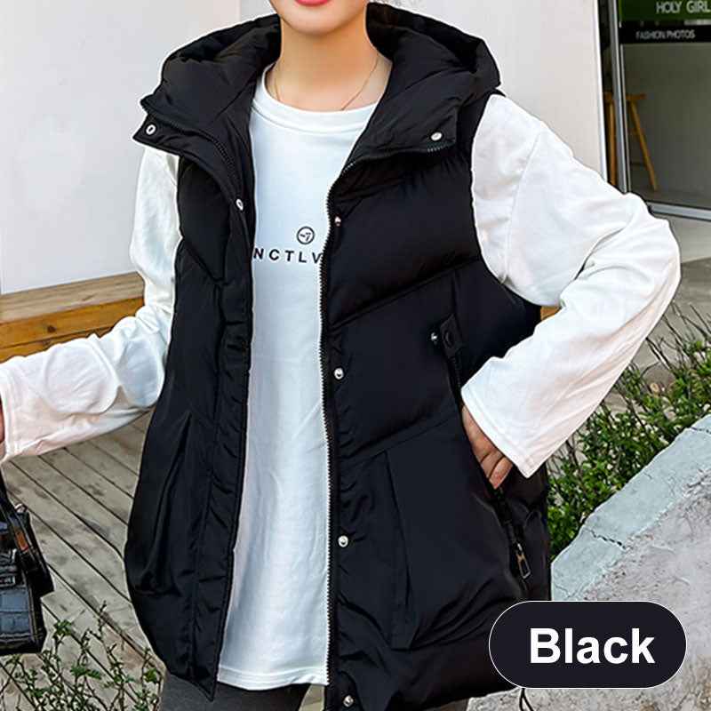 Women's Hooded Mid-Length Thick Cardigan Black