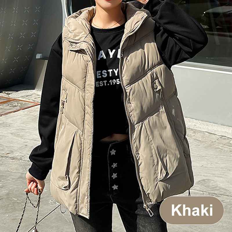 Women's Hooded Mid-Length Thick Cardigan Khaki