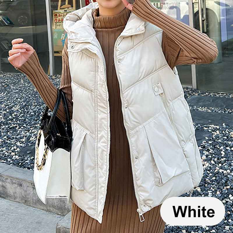 Women's Hooded Mid-Length Thick Cardigan White