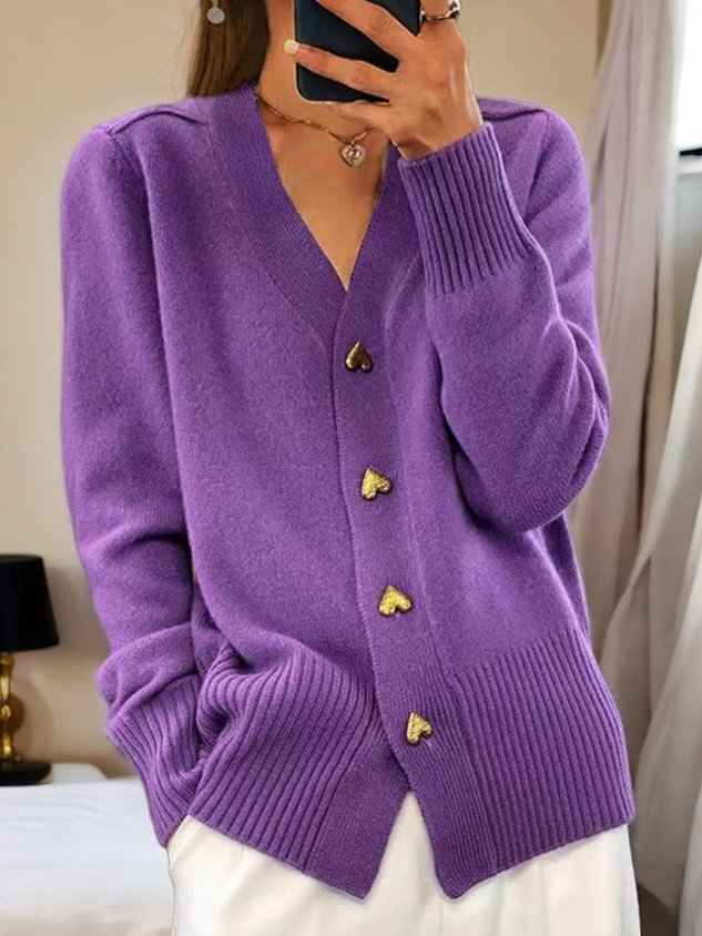Winter Wool Knit Cardigan for Women Purple