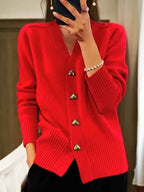 Winter Wool Knit Cardigan for Women Red