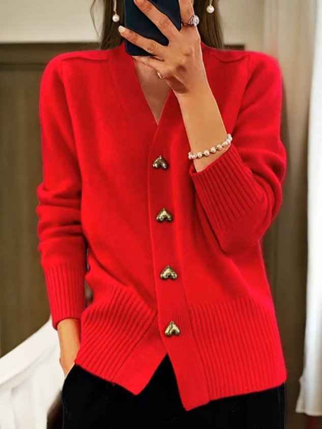 Winter Wool Knit Cardigan for Women Red