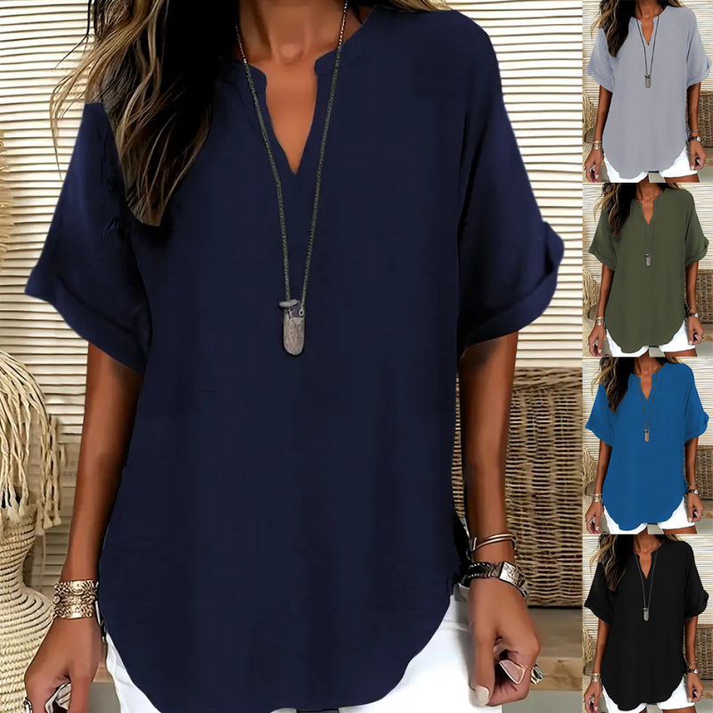 Women's Stylish Mid Sleeve V-Neck Blouse