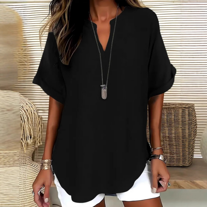 Women's Stylish Mid Sleeve V-Neck Blouse Black