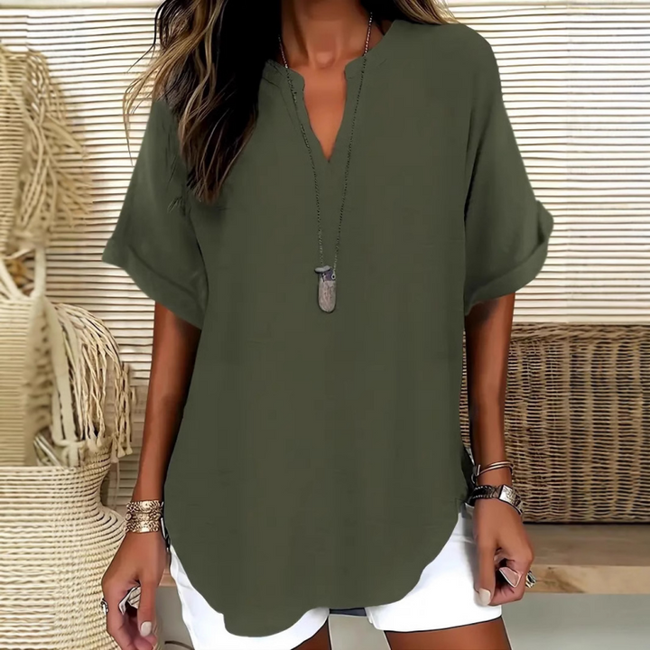 Women's Stylish Mid Sleeve V-Neck Blouse Green
