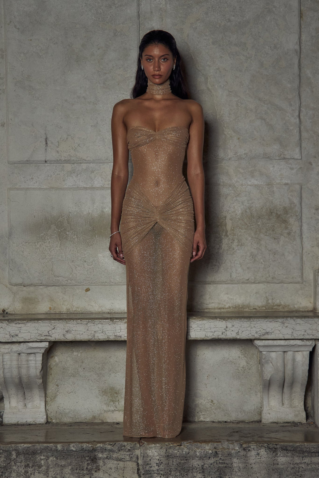 Arissa | Women's Strapless Glitter Maxi Dress for Glamorous Looks