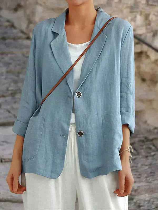 Women's Linen Blazer - Stylish and Lightweight Light Blue