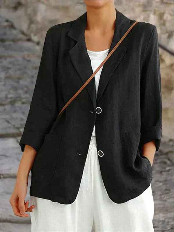 Women's Linen Blazer - Stylish and Lightweight Black