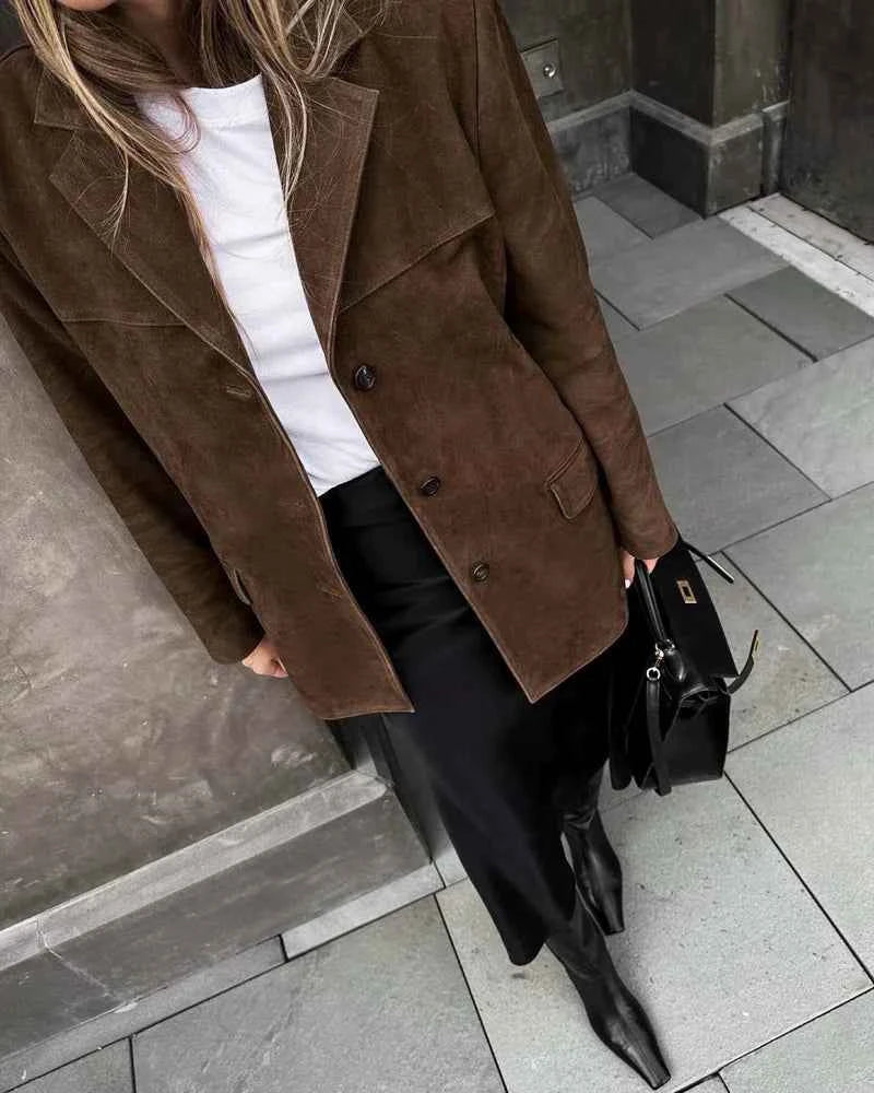 Women's Suede Blazer - Stylish and Chic Outerwear