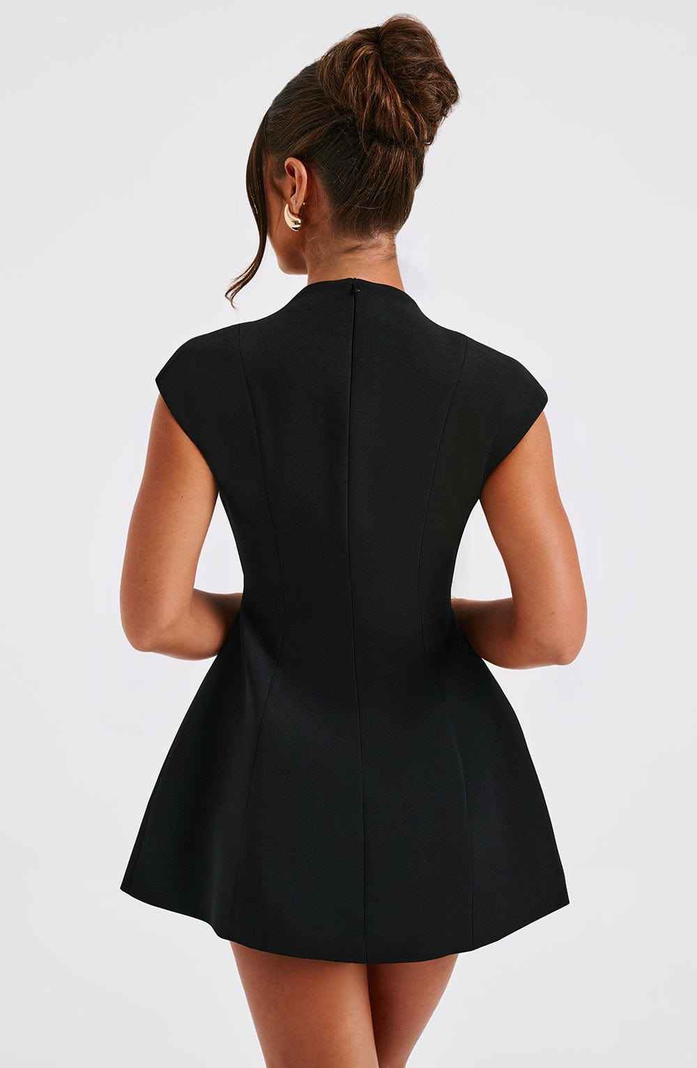 Women's Elegant Mini Fit & Flare Dress - Low Neckline & Short Sleeves for Evening Wear