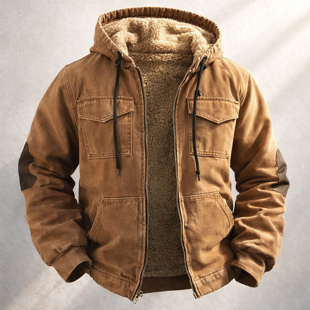Men's Fleece Lined Hooded Jacket - Outland Style Tan