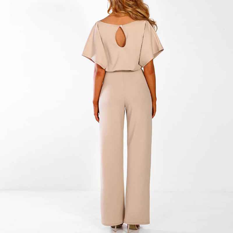 Women's Comfort Fit Jumpsuit – Short Sleeves, Wide Legs, Waist Belt
