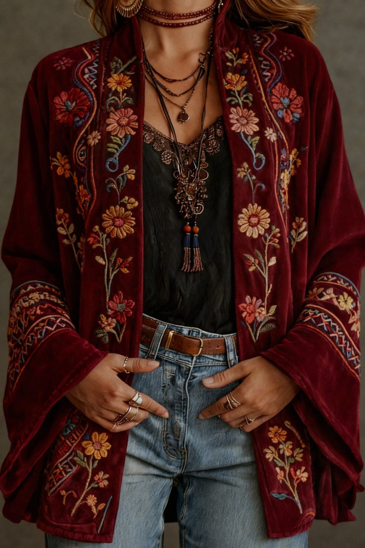 Women's Tapestry Velvet-Touch Long Cardigan