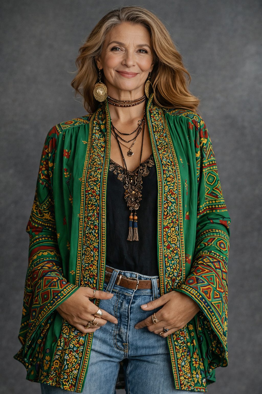 Women's Tapestry Velvet-Touch Long Cardigan Forest Green