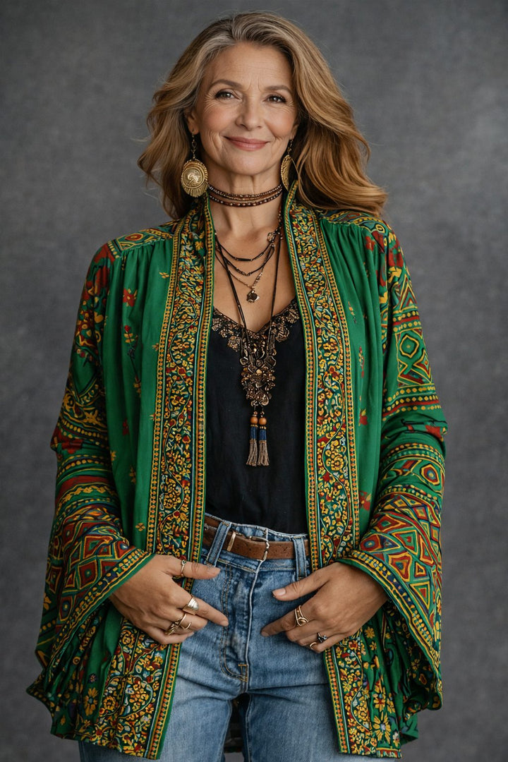 Women's Tapestry Velvet-Touch Long Cardigan Forest Green