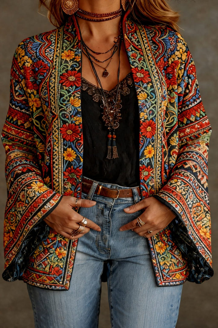 Women's Tapestry Velvet-Touch Long Cardigan